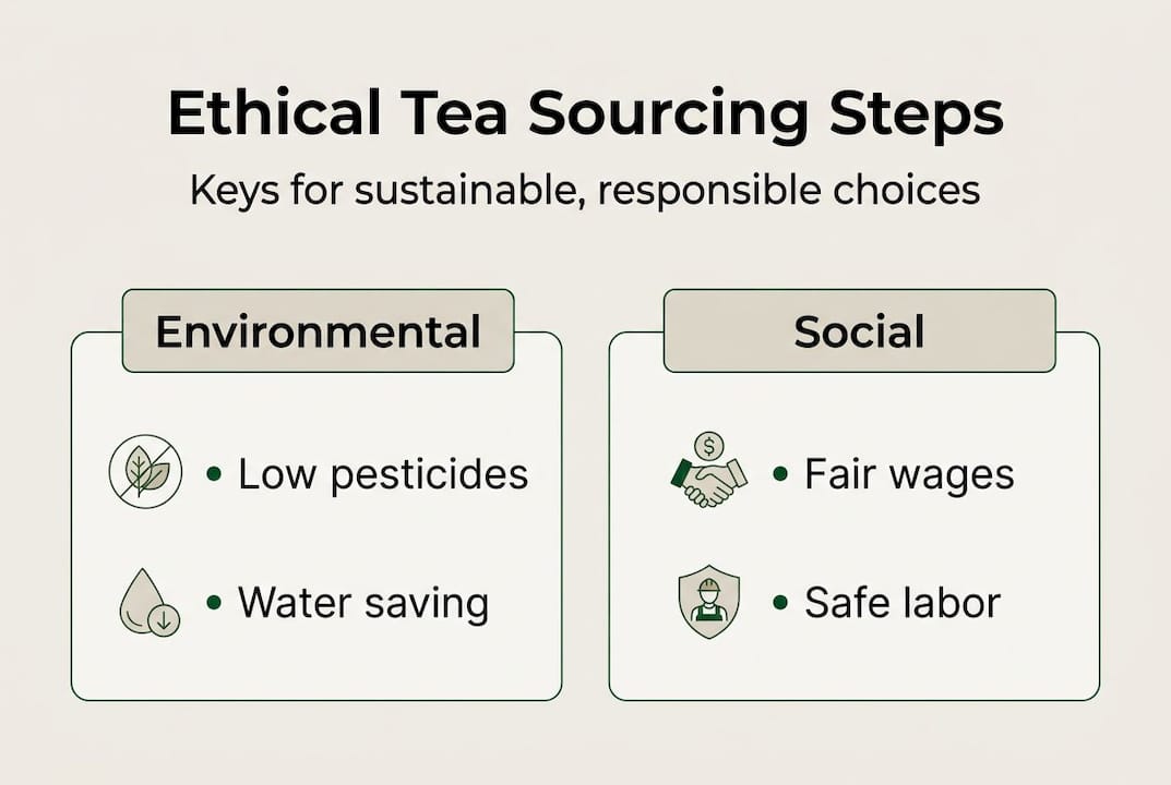 Infographic showing key ethical tea sourcing steps