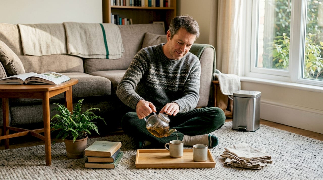 Man creates sustainable tea space at home