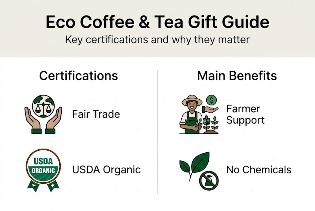 Infographic showing eco coffee and tea certifications
