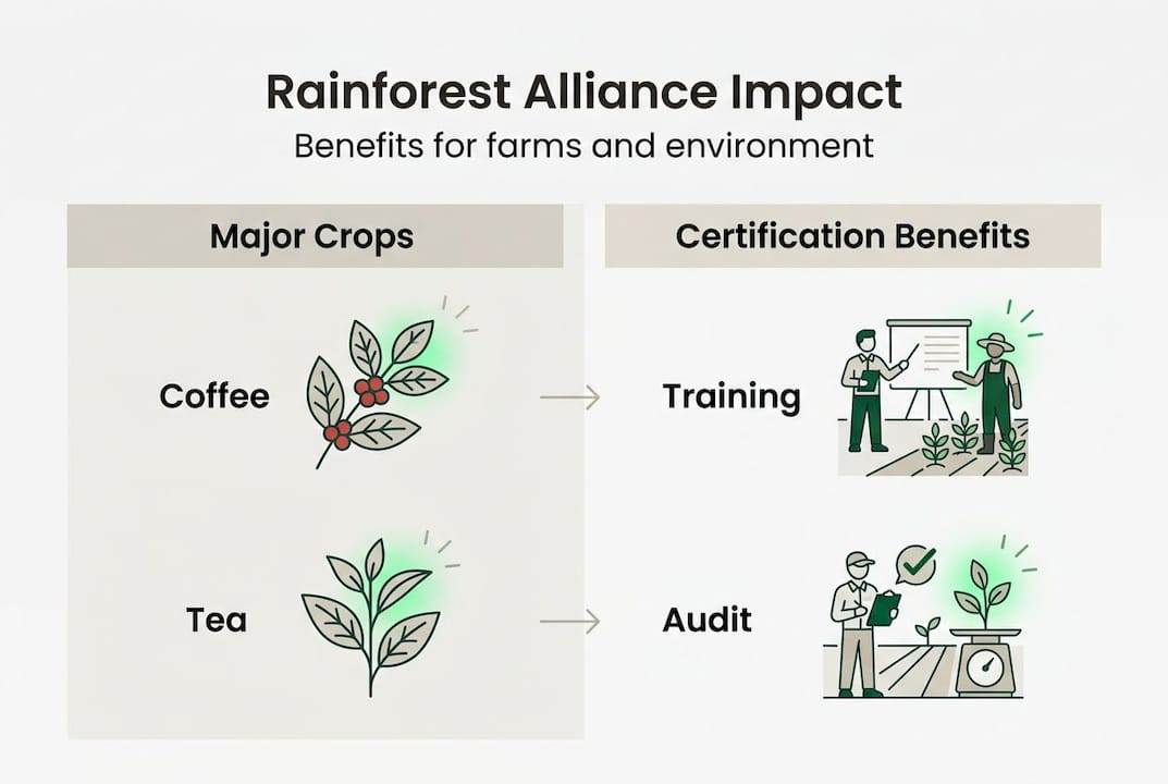 Infographic showing crops and certification benefits