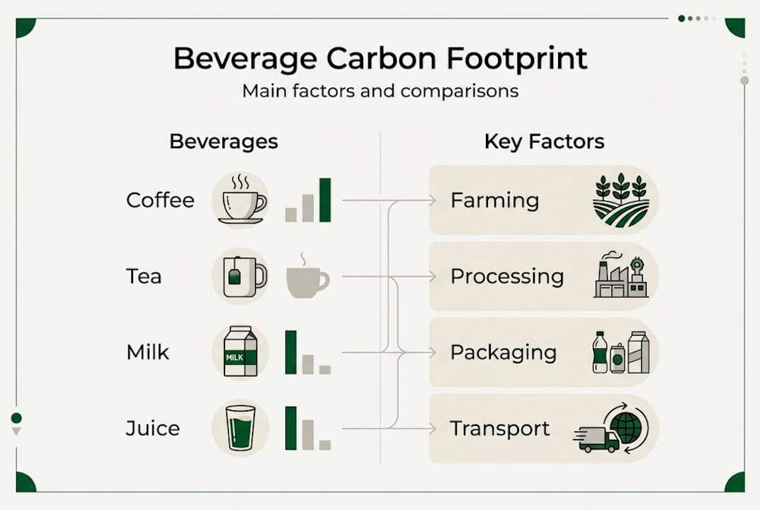 Infographic showing beverage types and carbon factors