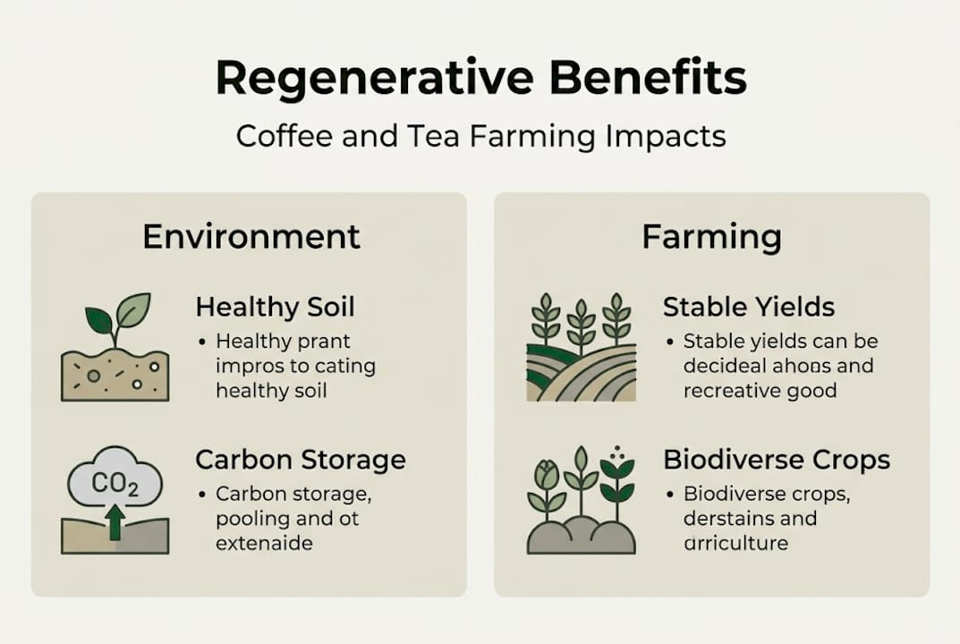 Infographic summarizing regenerative coffee and tea farming