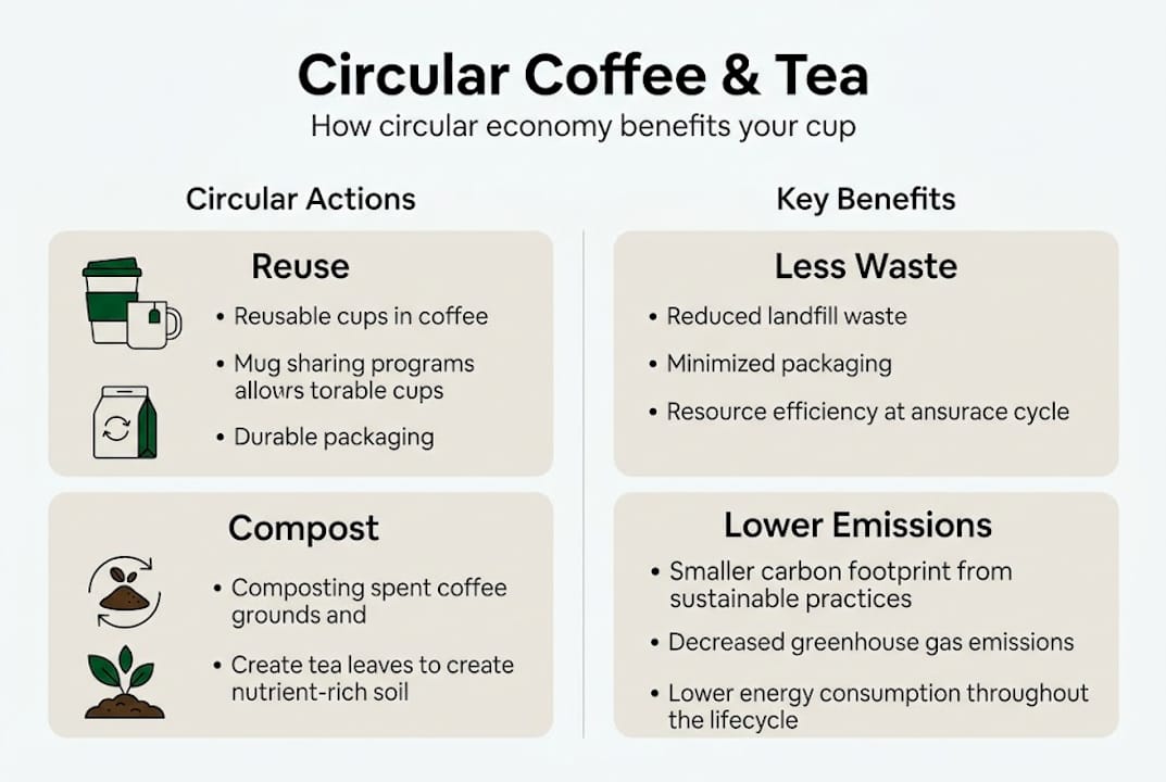Infographic summarizing circular coffee and tea benefits