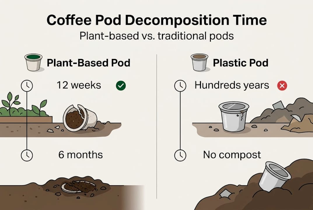 Infographic showing coffee pod decomposition times