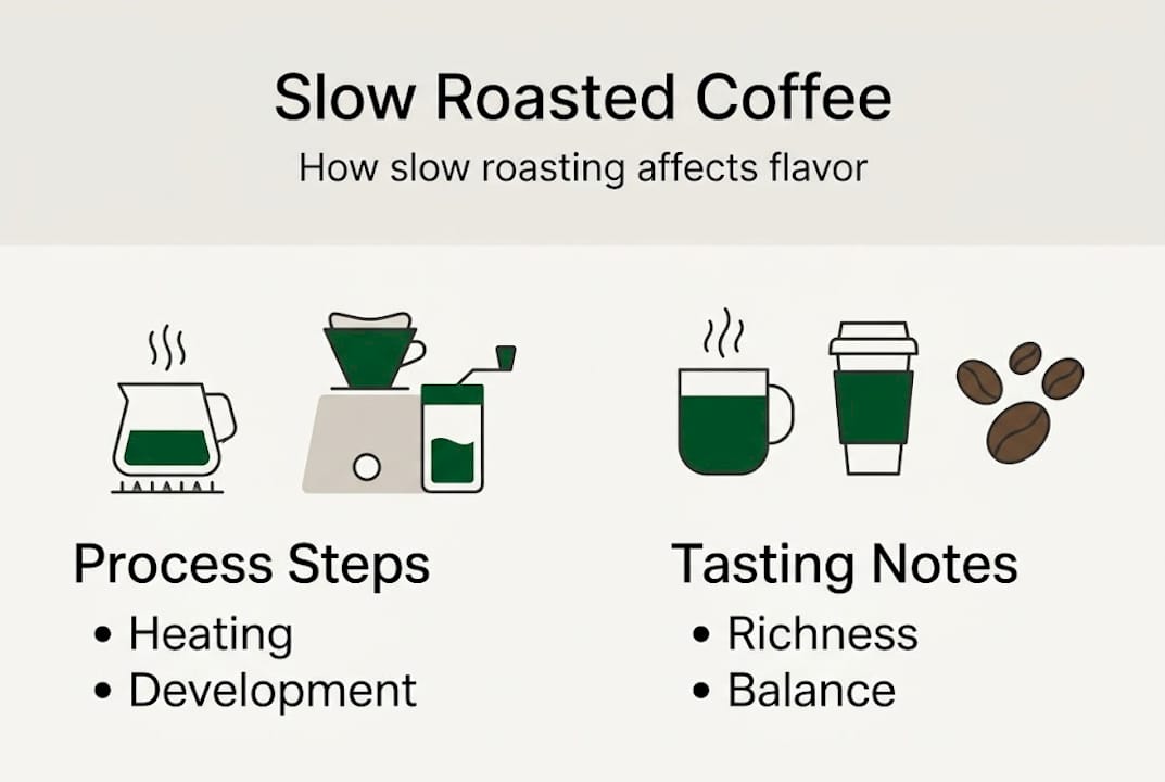 Infographic on slow roasted coffee process and flavor