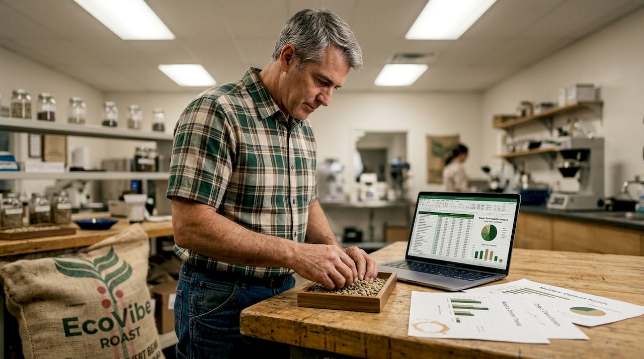 Agronomist analyzing coffee beans in research lab
