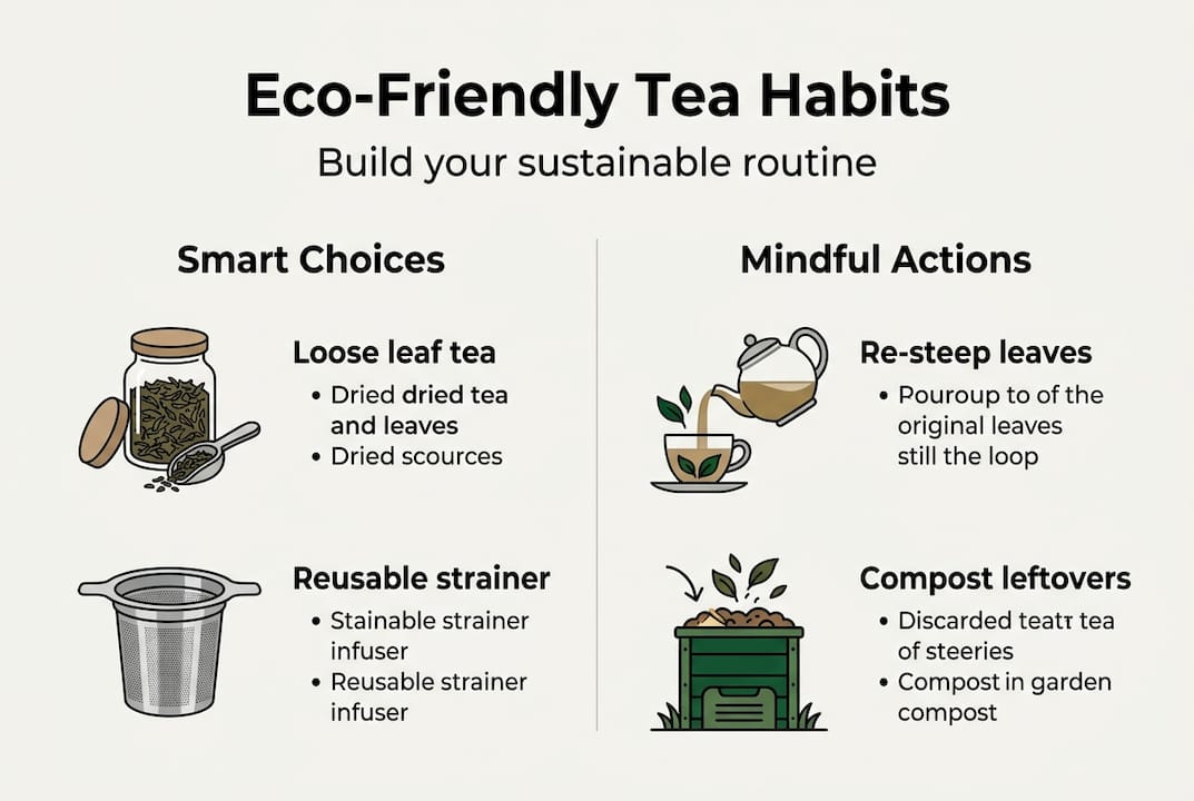 Infographic of sustainable tea habits and tools