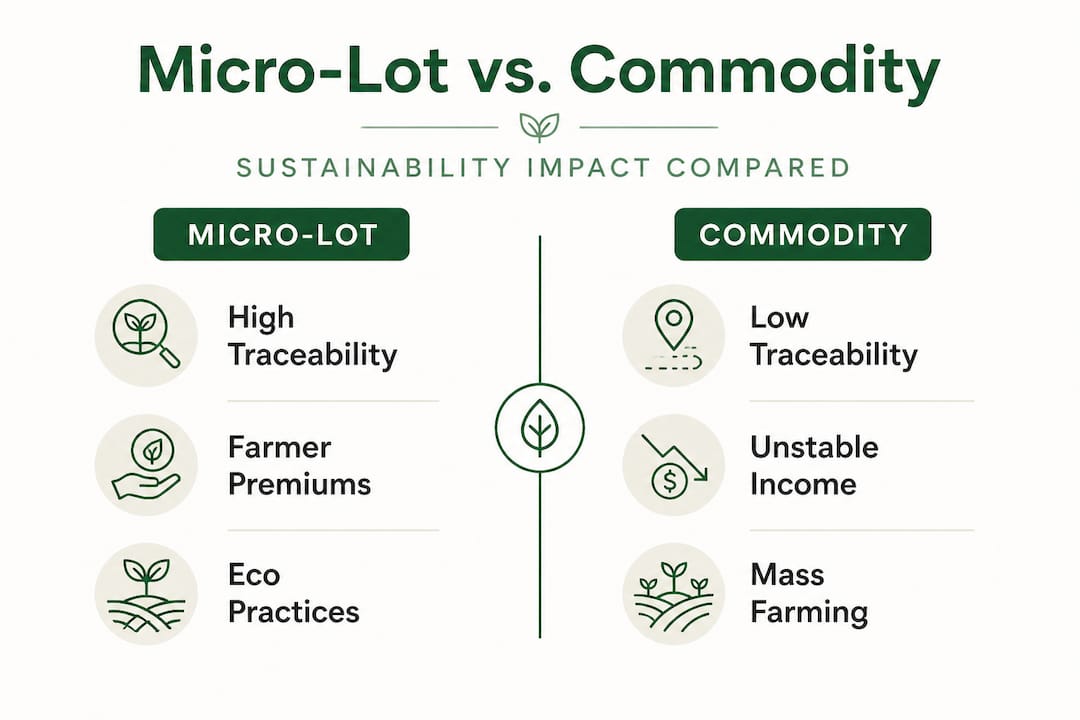 Infographic comparing micro-lot and commodity coffee sustainability