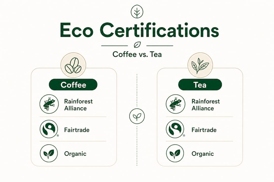 Infographic showing coffee and tea certifications