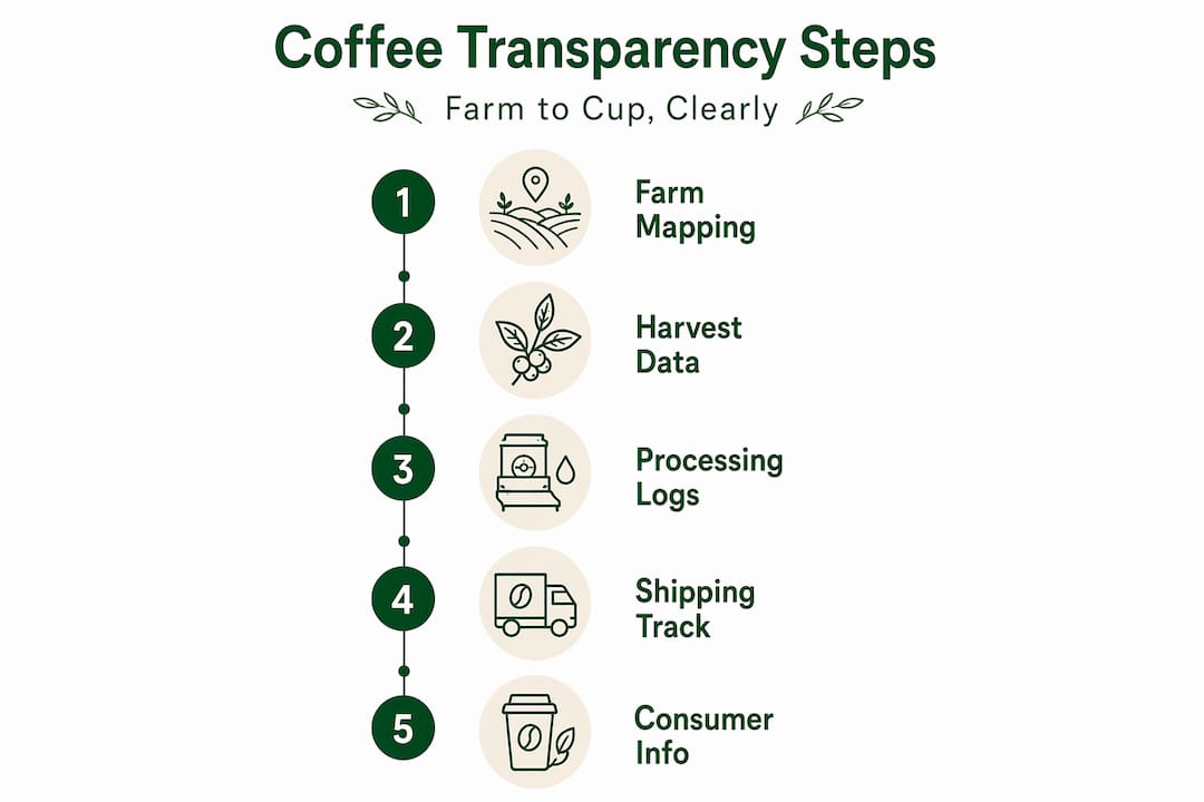 Vertical infographic: coffee supply chain steps