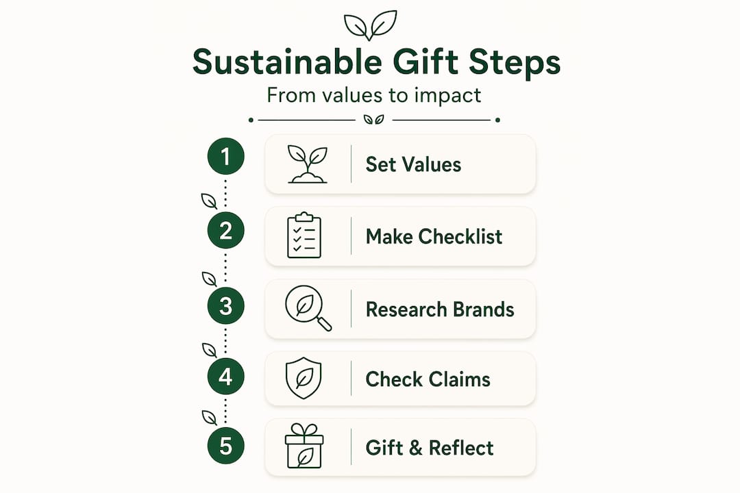 Vertical process infographic on sustainable gifting steps