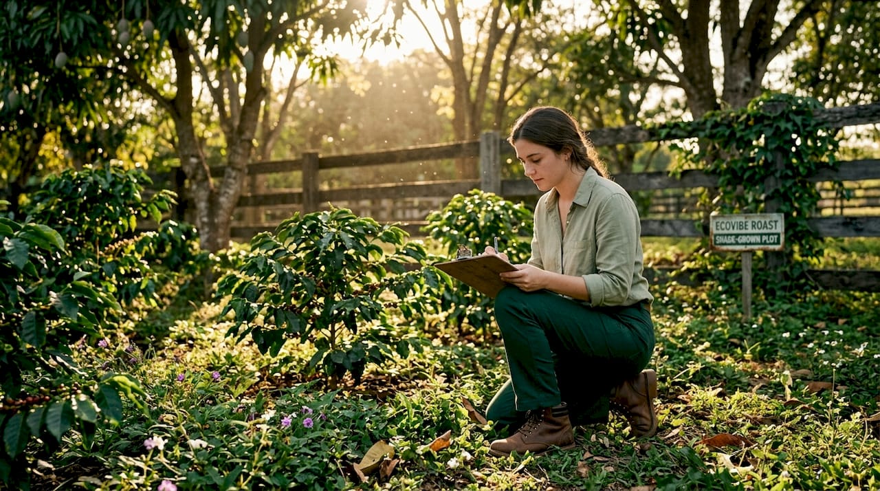 Diverse shade-grown coffee plot with ground cover