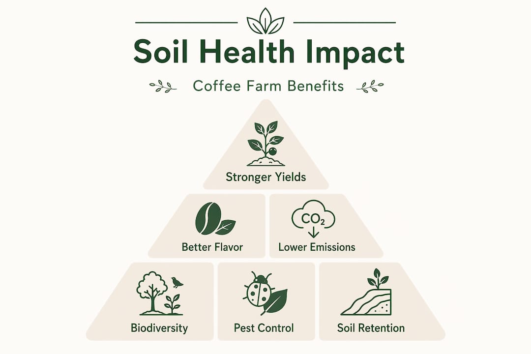 Infographic hierarchy of soil health benefits in coffee
