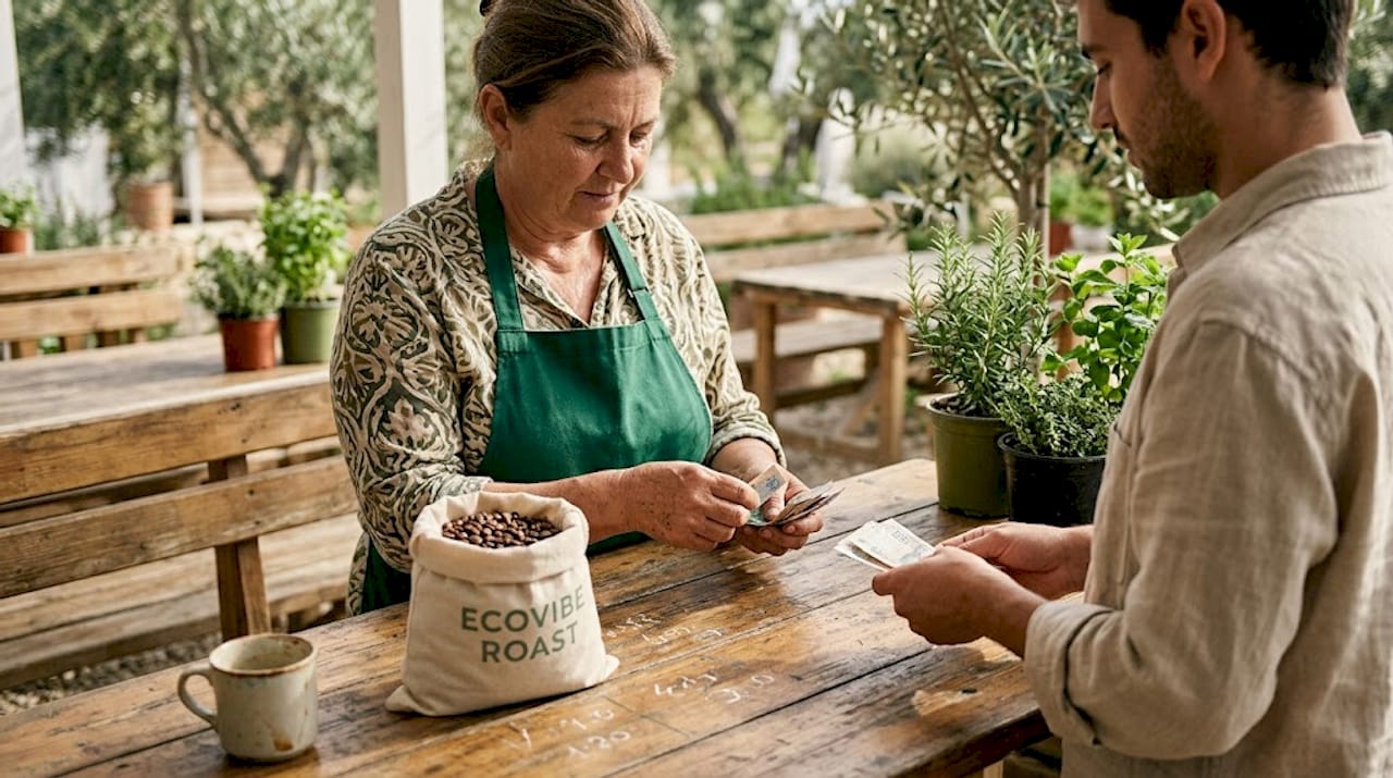 Coffee farmer selling beans to local buyer