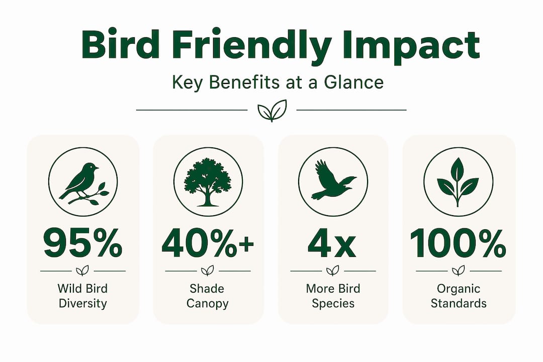 Infographic with key Bird Friendly coffee statistics