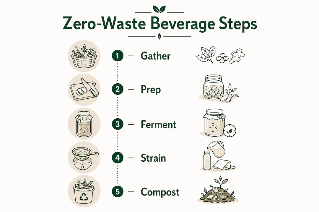 Infographic illustrating zero-waste beverage preparation steps