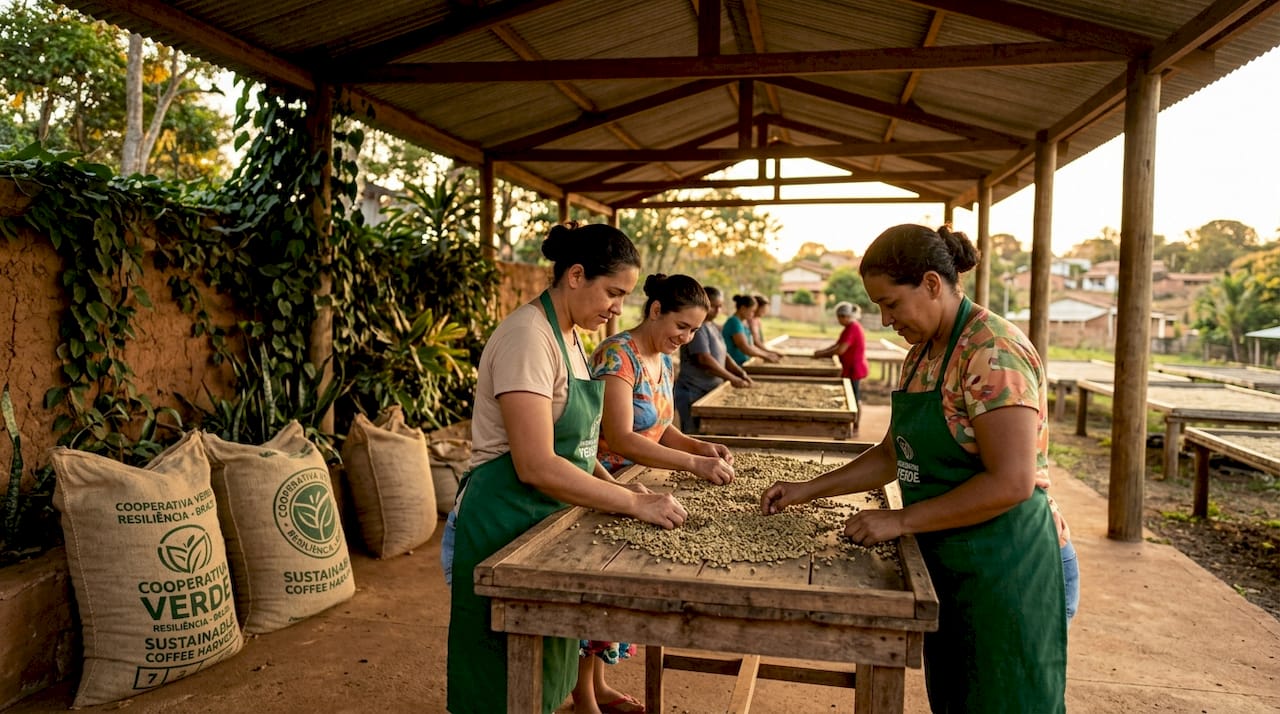 Coffee cooperative processing beans for carbon insetting