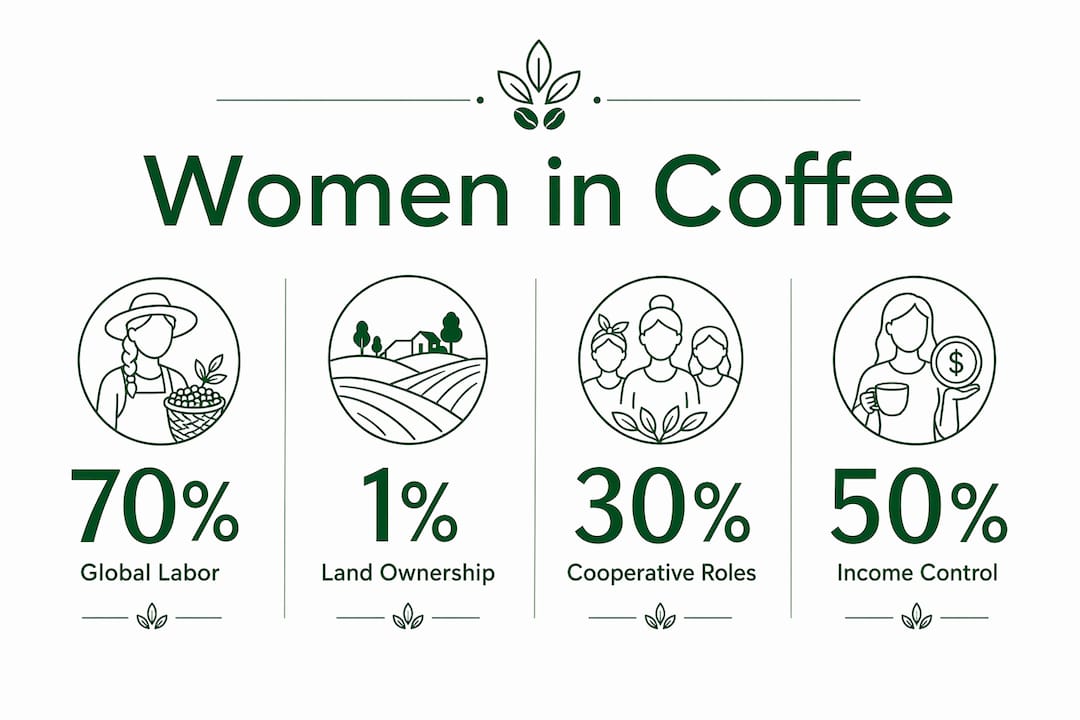 Infographic showing women in coffee roles and statistics