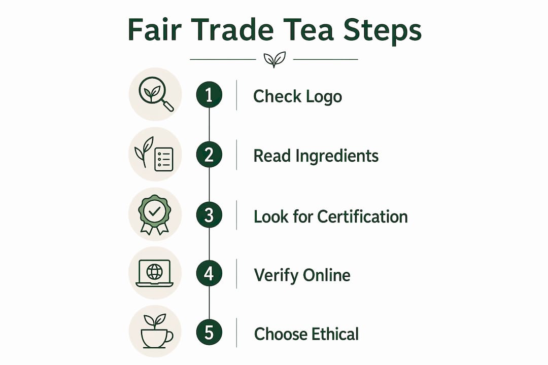 Infographic showing steps to identify fair trade tea