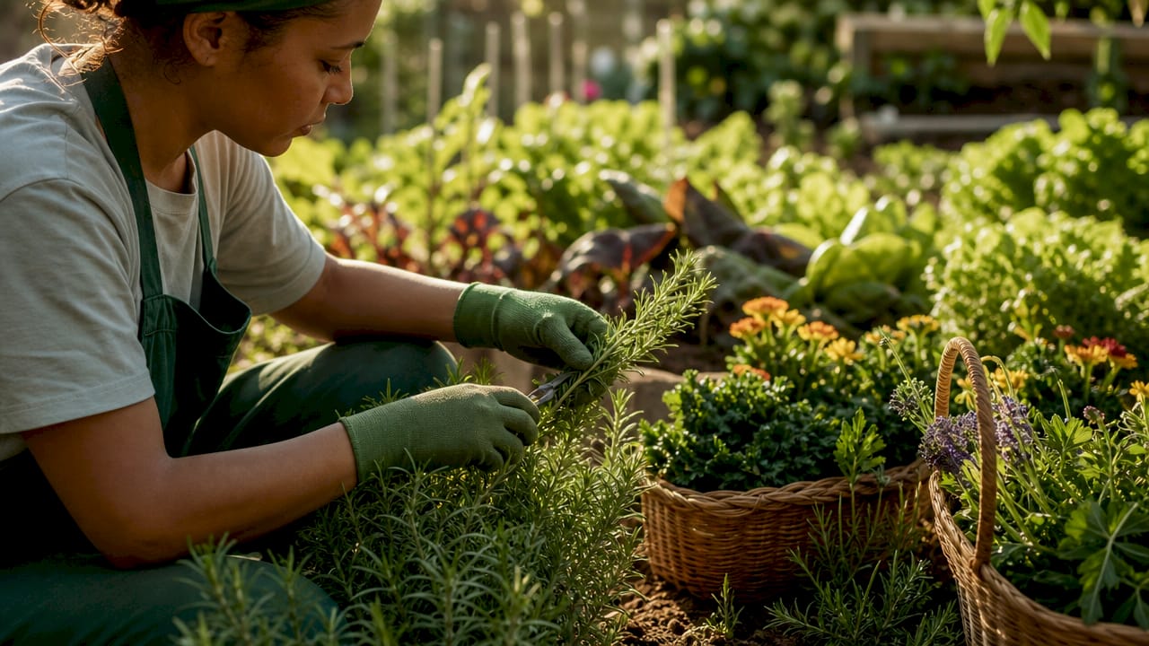 Hands holding fresh sustainable flavor herbs