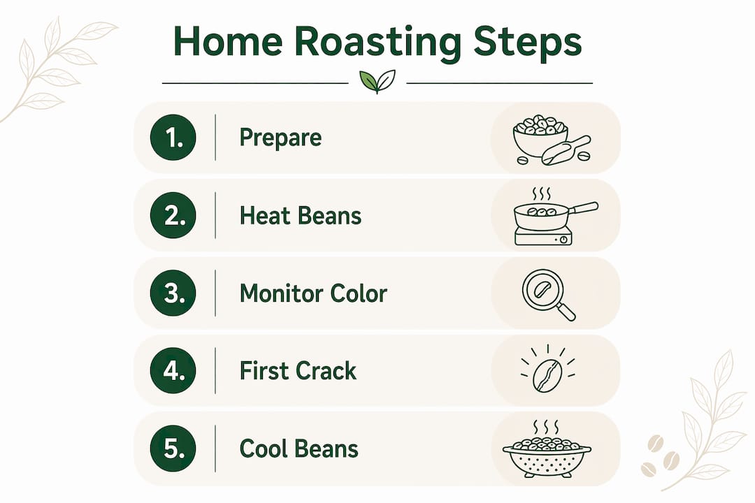 Infographic showing steps of home coffee roasting