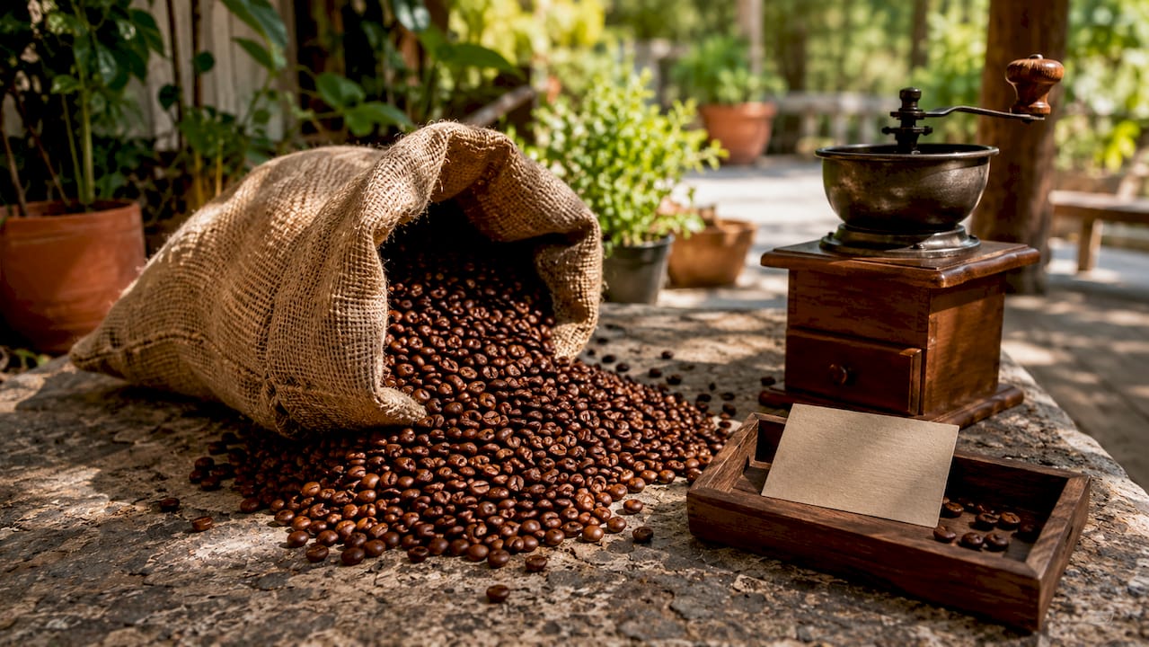 Fresh single origin coffee beans with origin note