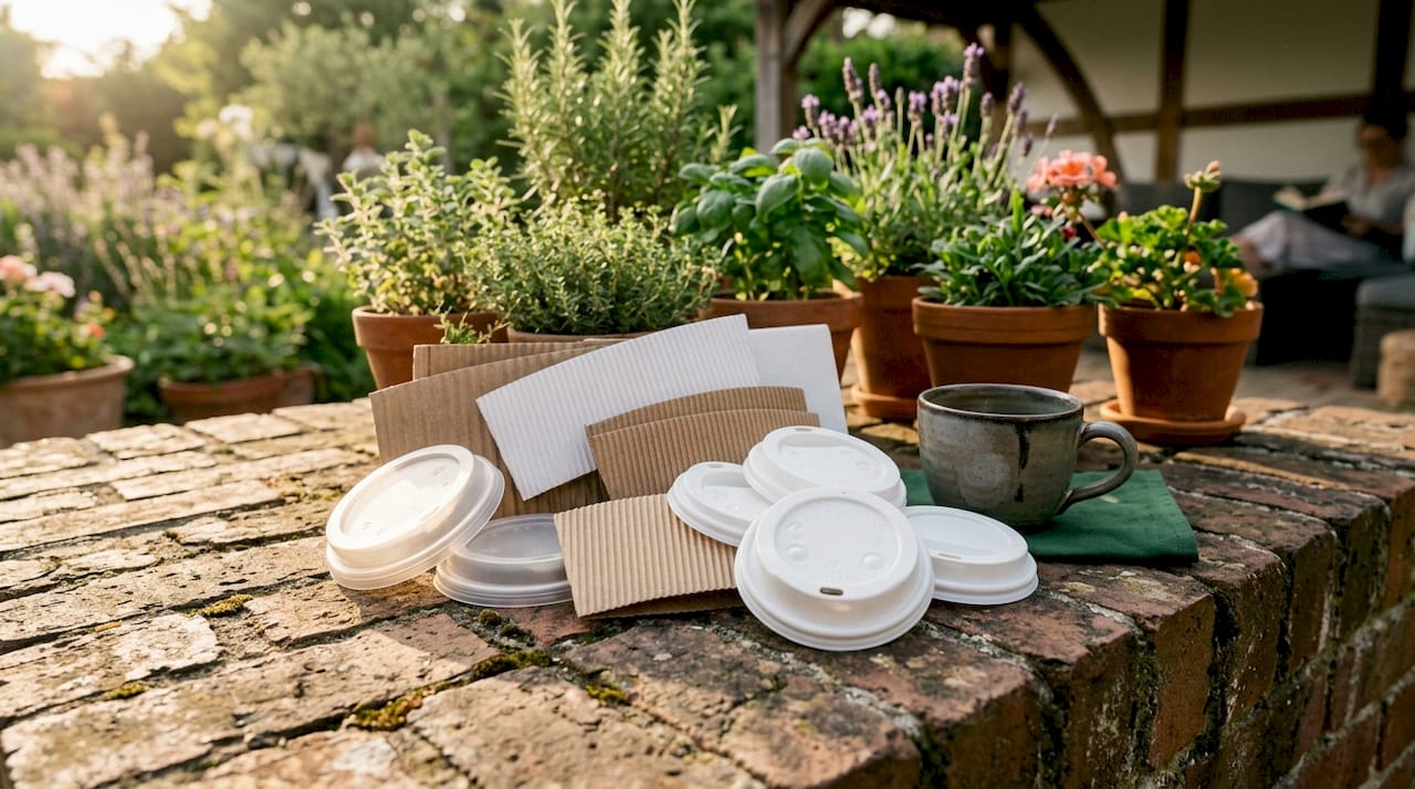 Selection of biodegradable coffee lids and sleeves