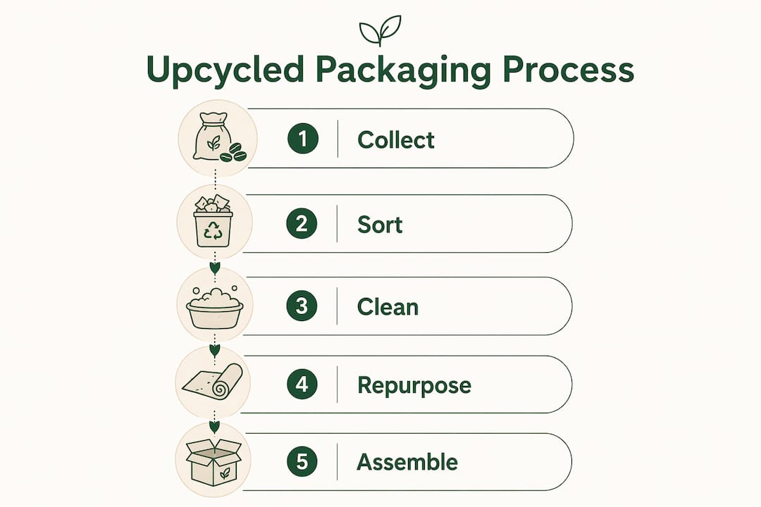 Infographic showing upcycled tea packaging process steps