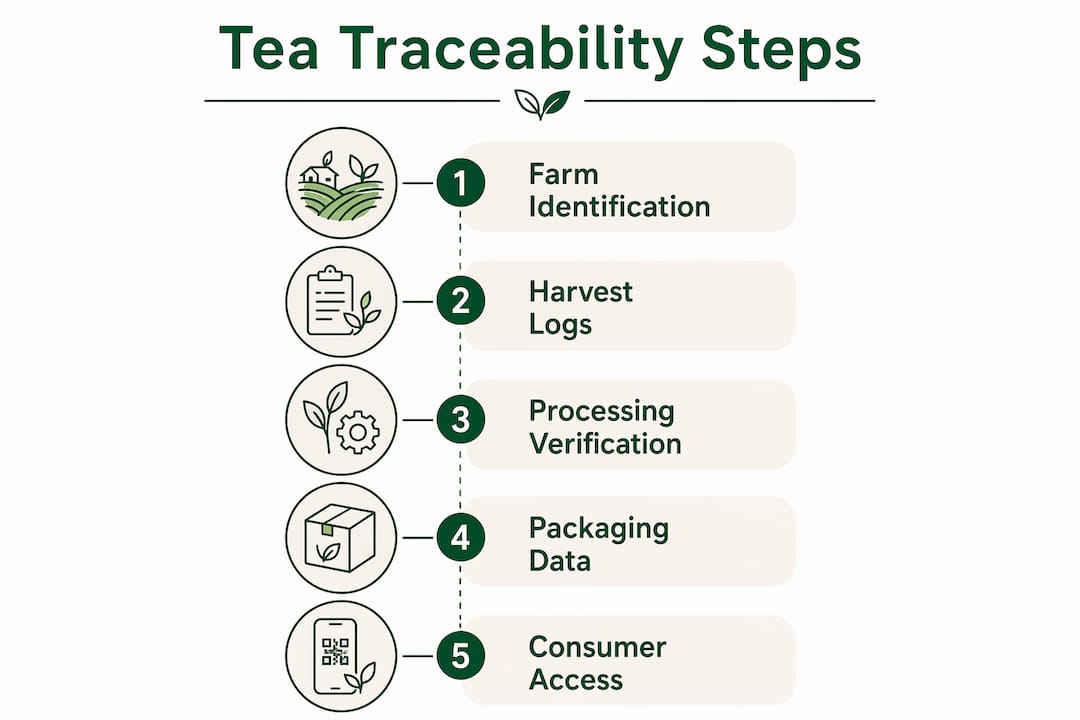 Infographic depicting step-by-step tea traceability process