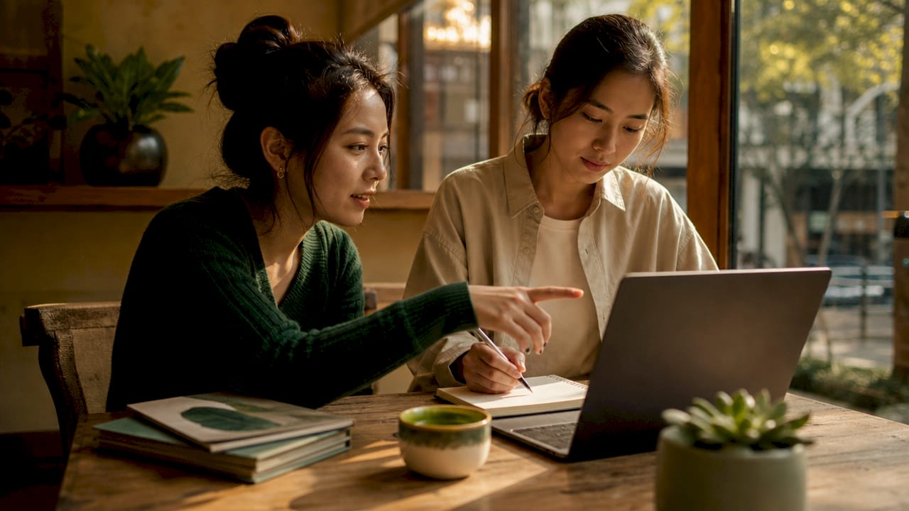Two women collaborating on supply chain work