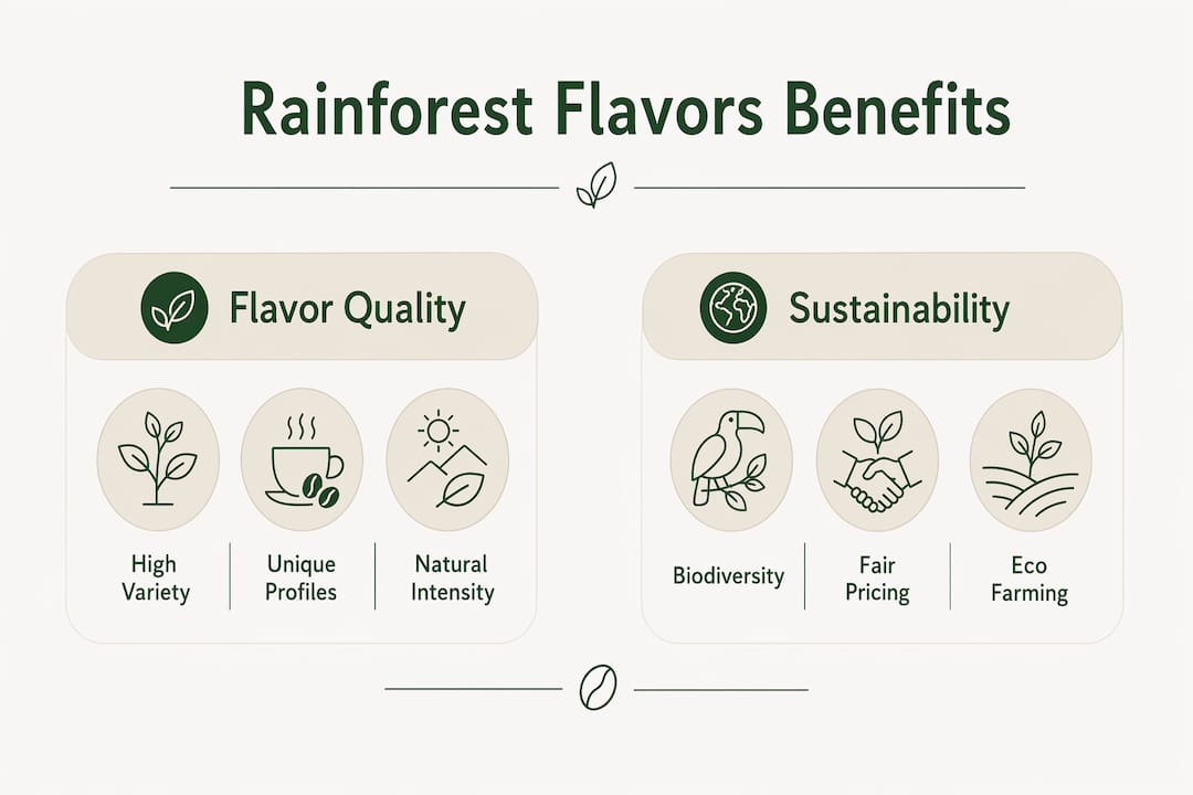Infographic comparing rainforest flavor benefits and sustainability