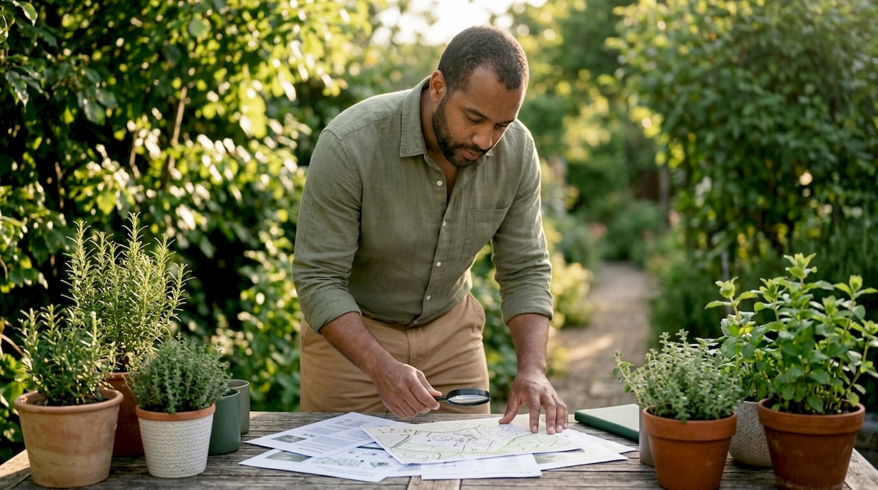Man reviewing coffee sourcing documents at desk