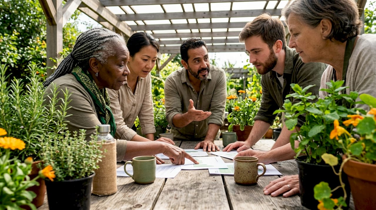 Farmers meeting discussing fair trade certification