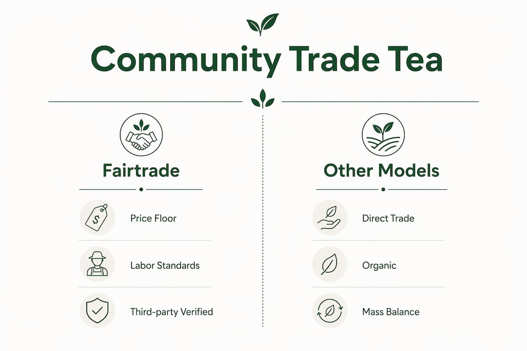 Infographic comparing community trade tea and other sourcing models