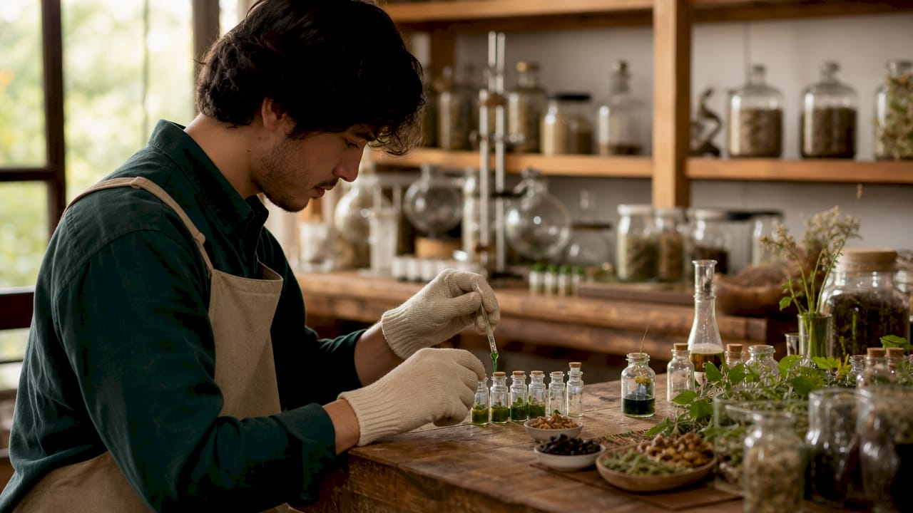 Scientist pipetting eco-friendly beverage ingredients