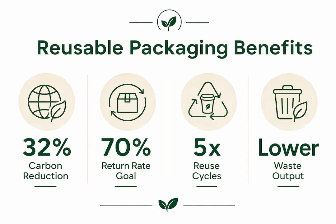 Infographic displaying reusable packaging key statistics