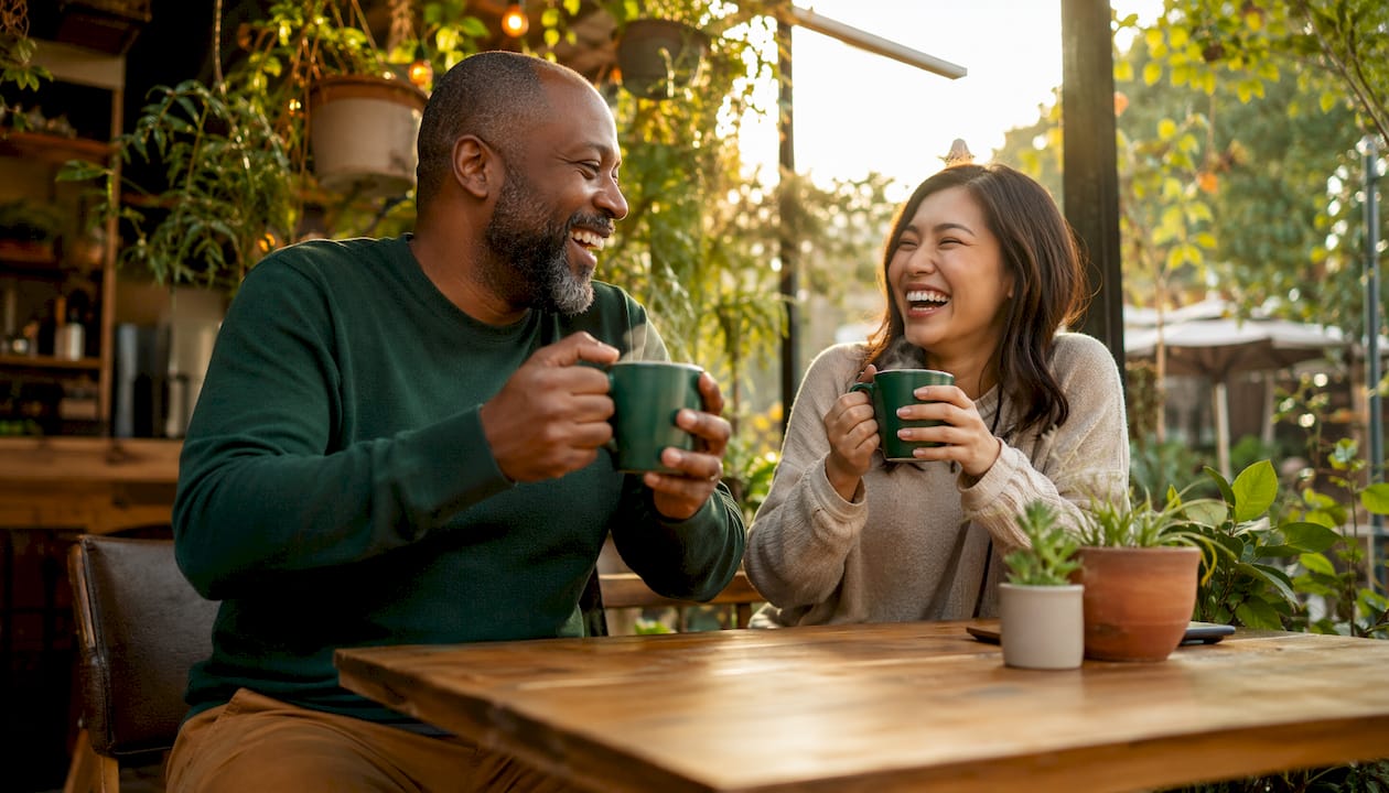 People bonding in cozy coffee shop