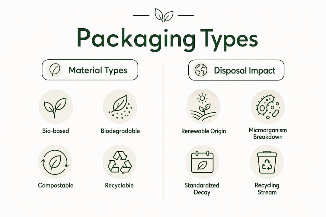 Infographic comparing plant-based packaging types and disposal impact
