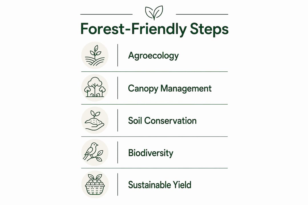 Infographic detailing steps in forest-friendly farming
