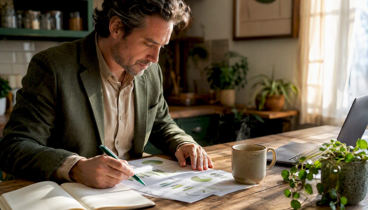 Procurement executive analyzing cost savings documents
