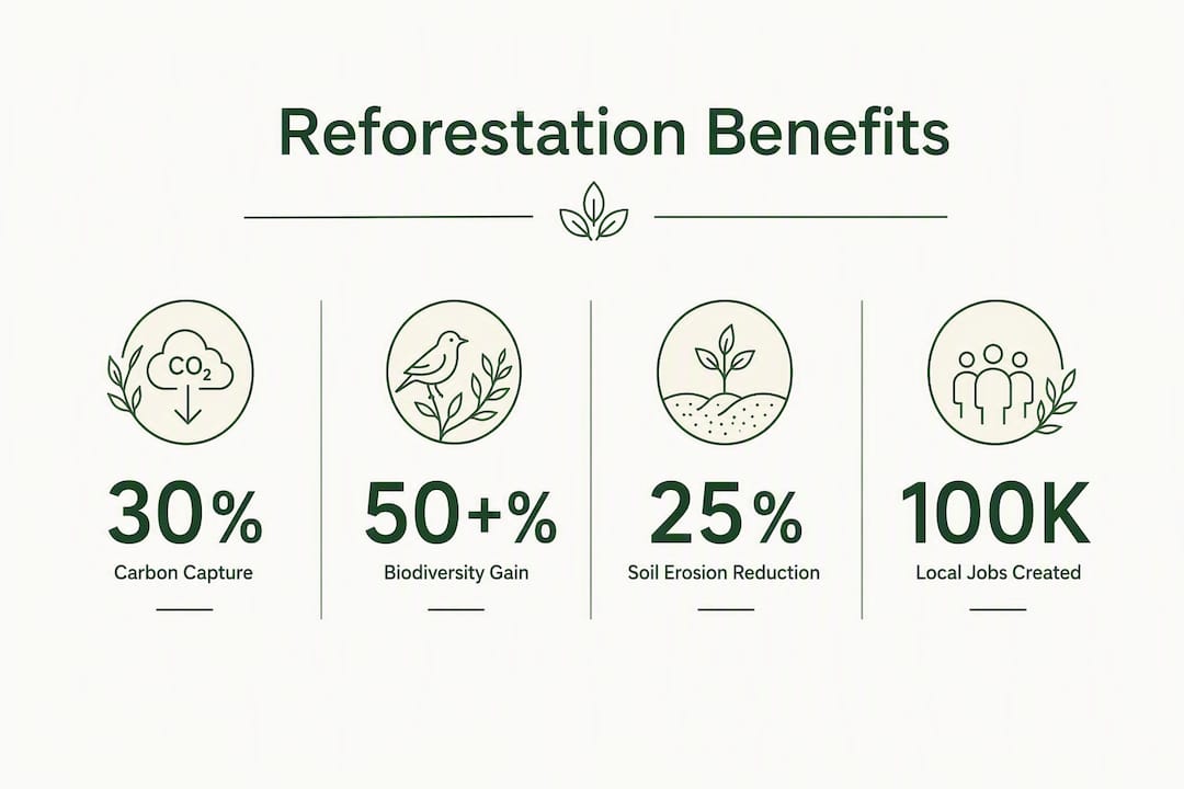 Infographic showing key reforestation benefits data