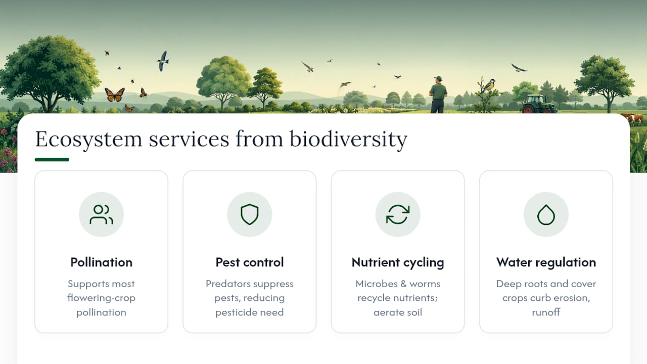 Diagram of key ecosystem services from biodiversity
