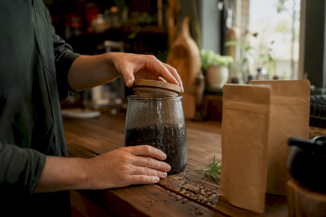 Hand sealing airtight container with loose leaf tea