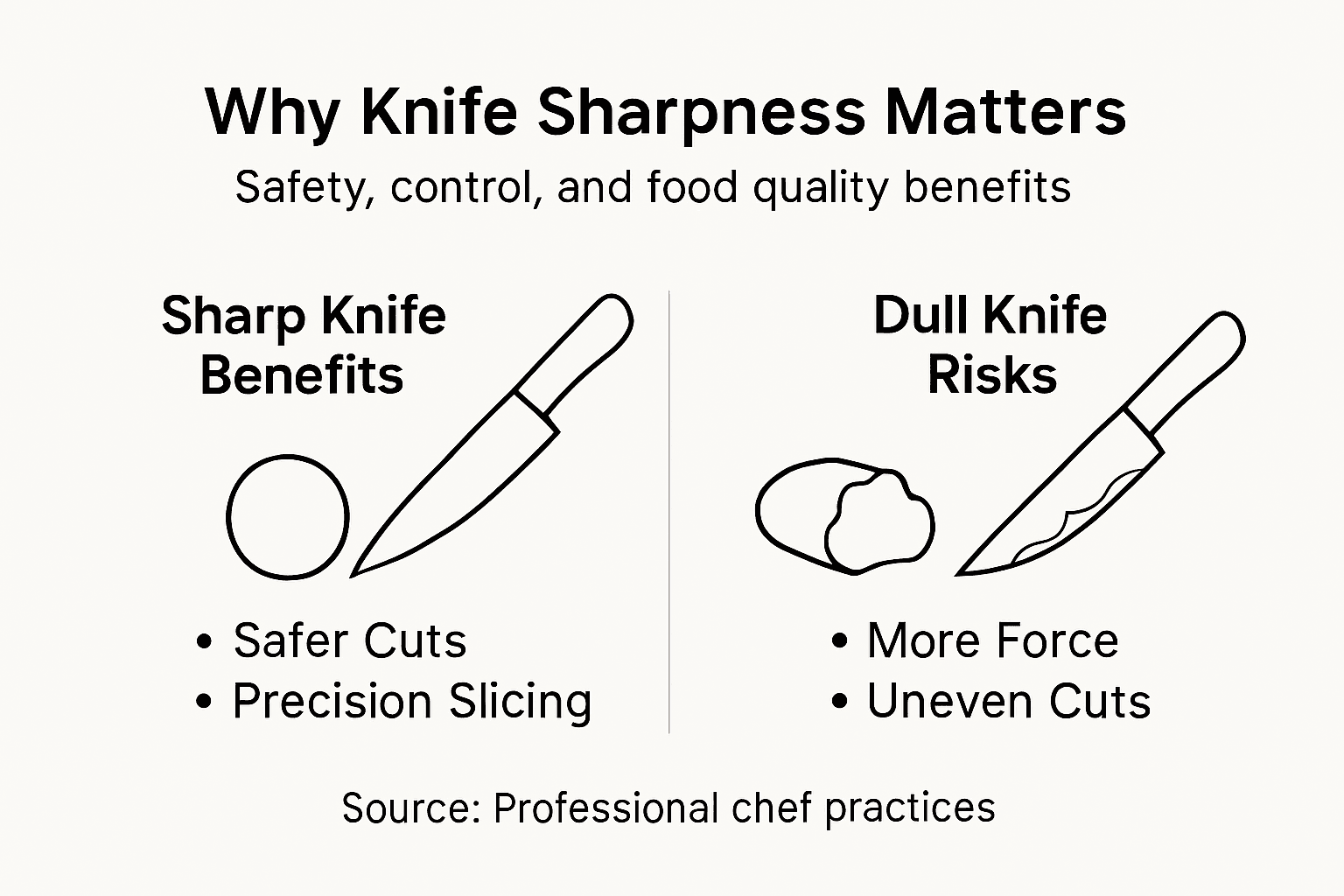 Infographic showing knife sharpness benefits and risks