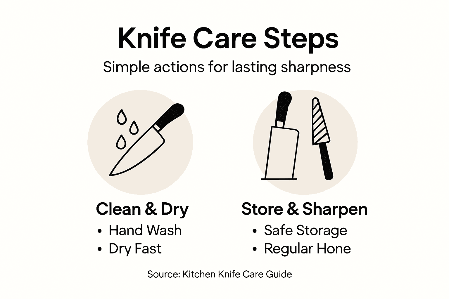 Infographic kitchen knife care step overview