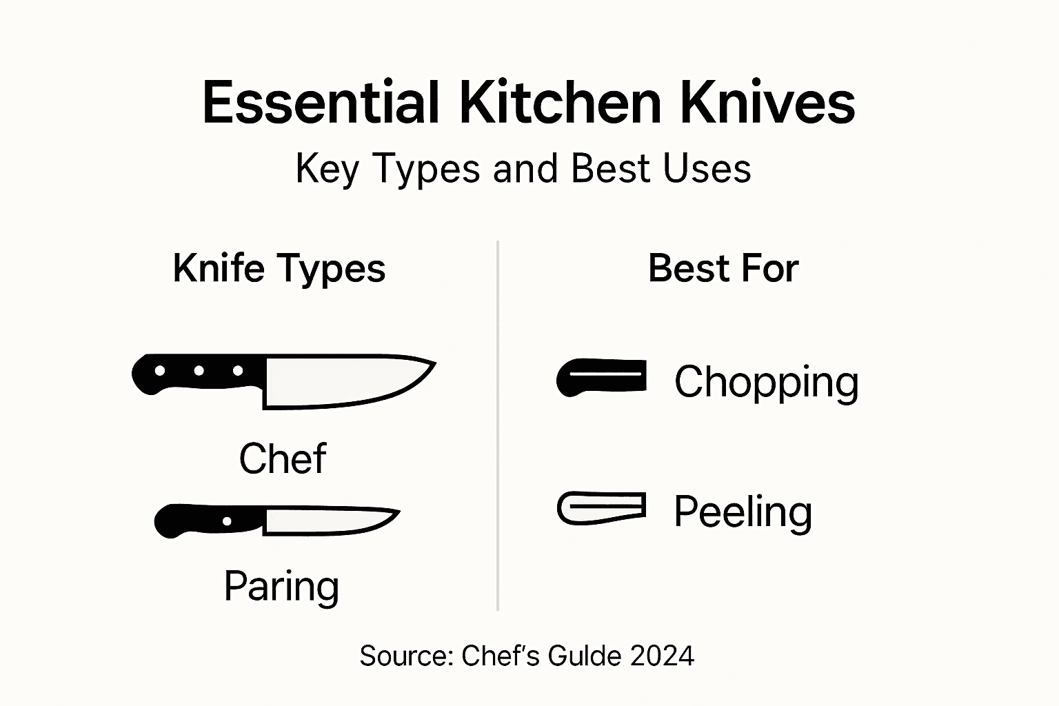 Infographic comparing essential kitchen knife types