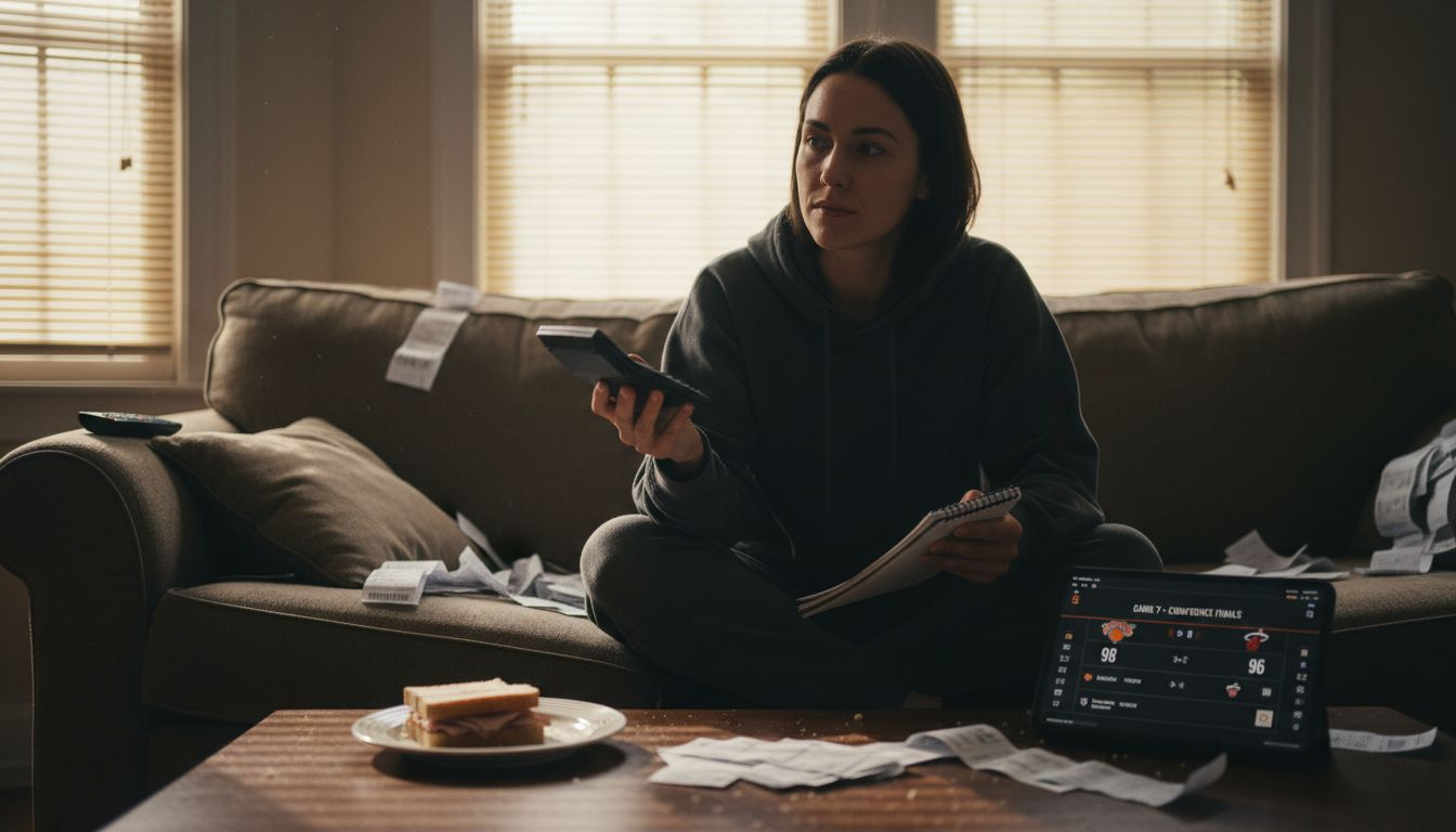 Woman reviews basketball betting outcomes