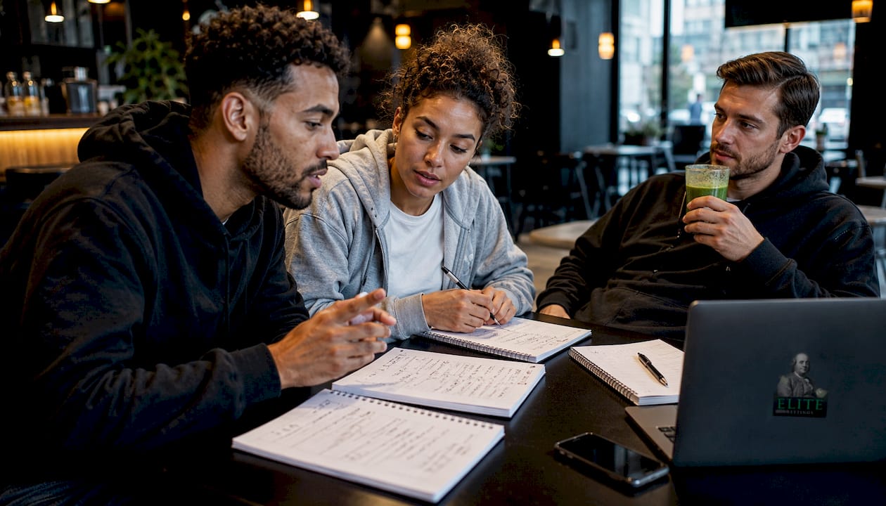 Group discussing parlay bets at sports bar