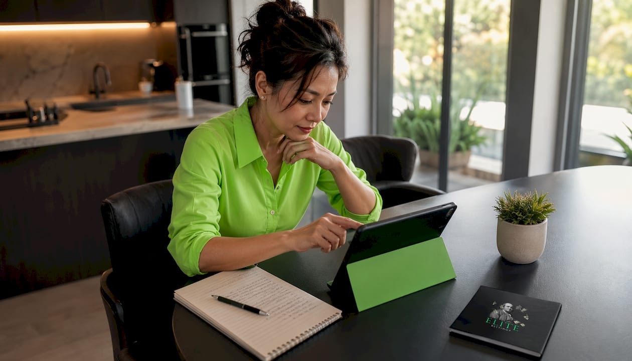 Woman placing live NBA bet at home desk