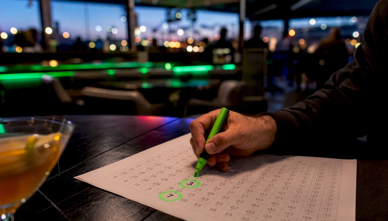 Hand highlighting key numbers on a betting board